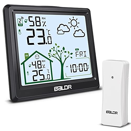 Wetterstation Funk mit Außensensor, Groß Digital Funkwetterstation Thermometer Hygrometer Innen Außen, Raumthermometer Feuchtigkeit mit Wettervorhersage, Uhrzeit, Temperatur, Wecker Funktion, Schwarz Wetterstation Funk mit Außensensor, Groß Digital Funkwetterstation Thermometer Hygrometer Innen Außen, Raumthermometer Feuchtigkeit mit Wettervorhersage, Uhrzeit, Temperatur, Wecker Funktion, Schwarz von SUSSURRO