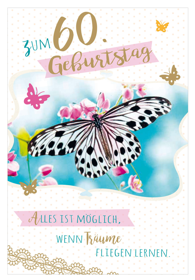 SUSY CARD Geburtstagskarte - 60. Geburtstag , Falter, von SUSY CARD