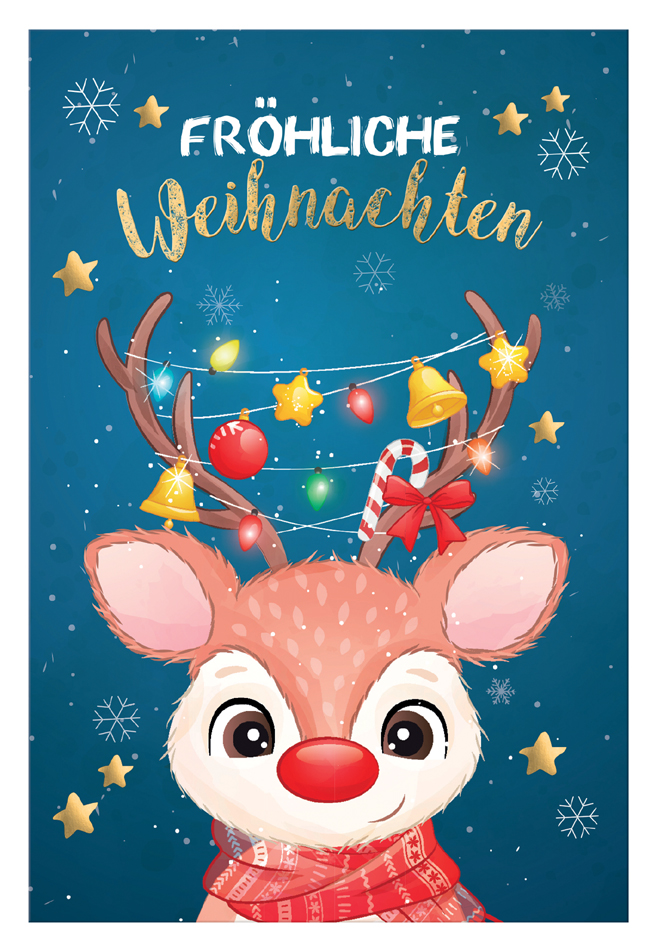 SUSY CARD Weihnachtskarte , Rentier mit Lichterkette, von SUSY CARD