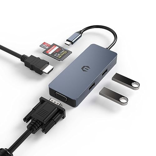 6-in-1 USB-C-Hub, SUTOUG USB-C-Multiport-Adapter mit HDMI-VGA-Dual-Display, 3 USB-3.0-Anschlüsse, Typ-C-Stromversorgung und USB-C-Dockingstation für Dell, Huawei und andere Typ-C-Geräte von SUTOUG