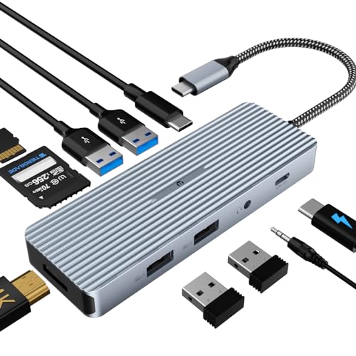 Dockingstation, SUTOUG 10-in-1 USB-C-Hub mit 4K HDMI, USB-C-Datenübertragungsanschluss, 2 x USB 3.0 Typ-A, 2 x USB 2.0 Typ-A, SD/TF-Kartenleser, 3,5 mm Stereo-Klinkenstecker für Mac OS und Windows von SUTOUG
