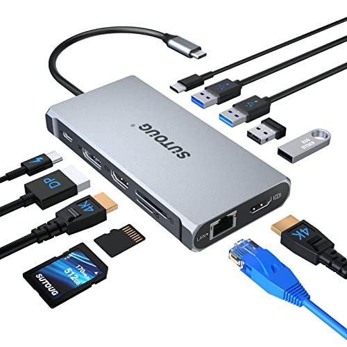 SUTOUG 12-in-1-USB-C-Hub-Dockingstation Triple Display Laptop-Dockingstation für MacBook Pro und Windows (2 HDMI, DP, 100 W PD, SD/TF-Kartenleser, 3 USB 3.0-Anschlüsse), ST-HB014, Space Gray von SUTOUG