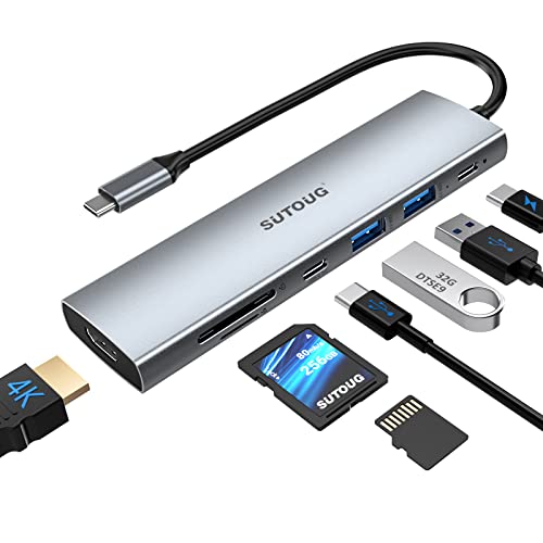 SUTOUG Docking Station, 7 in 1 USB C Hub with HDMI 4K@30hz Output100W Type C Charging Port, SD/TF Card Slot, 2 USB-A3.0 Port, USB-C 3.0 Multiport Type C Adapter for MacBook Pro Air XPS Surface Pro von SUTOUG