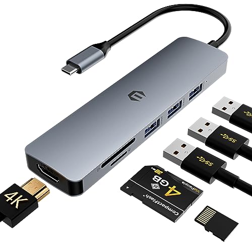 SUTOUG Dockingstation, 6-in-1 USB-C-Hub mit 4K-HDMI-Ausgang, USB 3.0 bis zu 5 Gbit/s, SD/TF-Kartenleser, kompatibel für Laptop und andere Typ-C-Geräte von SUTOUG