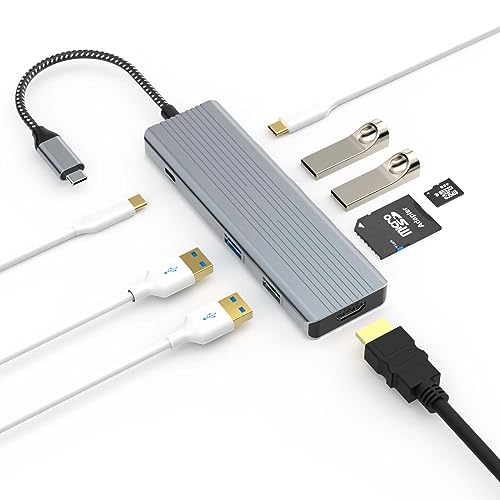 SUTOUG Dockingstation, 9-in-1 USB-C-Hub-Multiport-Adapter mit 4K HDMI, 2 x USB 3.0, Typ-C-Datenanschluss, 2 x USB 2.0, SD/TF-Kartenleser, USB-C-Stromversorgung von SUTOUG