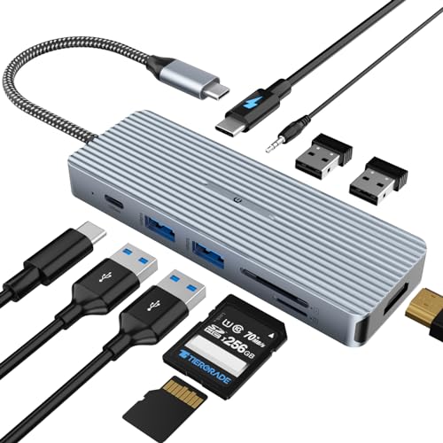 SUTOUG USB-C-Hub, 10-in-1-Dockingstation mit 4K-HDMI, USB-C-Datenübertragungsanschluss, 2 x USB 3.0 Typ-A, 2 x USB 2.0 Typ-A, SD/TF-Kartenleser, 3,5 mm Stereo-Klinkenstecker für Mac OS und Windows von SUTOUG