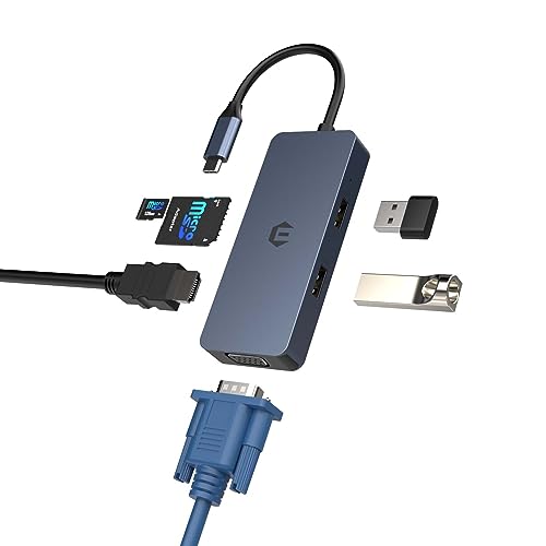SUTOUG USB C Hub Multiport Adapter, 6 in 1 USB C Hub mit HDMI VGA Dual Display, USB C auf USB C Kabel von SUTOUG