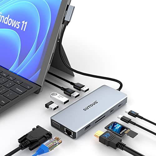 USB C Hub, SUTOUG 12 in 1 Dockingstation mit 4K HDMI & 1080P VGA, 92W PD, 1Gbps Ethernet, USB-C 3.0 4 USB-A Datenports, SD TF Kartenleser, Adapter für Surface Pro MacBook Air Windows, ST-HB029 von SUTOUG