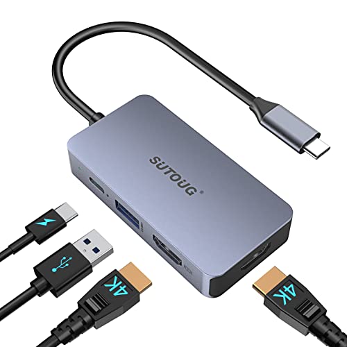 USB-C-Hub, SUTOUG-Dockingstation, 4-in-1-USB-C-Adapter mit zwei 4K-HDMI-Ports, 100-W-Power-Delivery-Port, USBA-3.0-5-Gbit/s-Datenport, kompatibel mit MacBook Pro, Chromebook und weiteren Typ-C-Geräten von SUTOUG