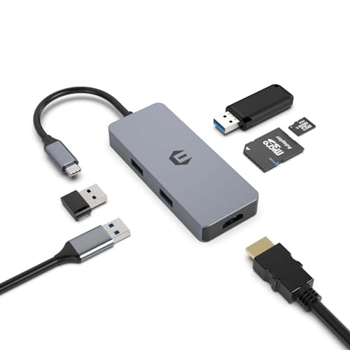 USB C Hub, SUTOUG USB C Adapter 6 in 1 Dockingstation mit 4K@30Hz HDMI, USB 3.0 Datenübertragung, 2 x USB 2.0, SD/TF Kartenleser Kompatibel mit Laptop und Anderen Typ-C-Geräten von SUTOUG