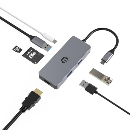 USB C Hub, USB C Dockingstation 7 in 1 Multiport USB C Adapter HDMI, 100W PD, 3 USB A 3.0, SD/TF Dock für Typ C Laptop von SUTOUG