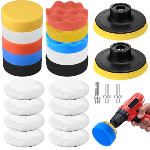 23 Stk 3 Zoll/76 mm Polierschwämme Pads, Polierset Auto Polierschwamm Auto Putz Set, Polierpads Polierauflage Polierhaub, Polieraufsatz Akkuschrauber Polieraufsatz Bohrmaschine Poliermaschine von SUUEIOKL