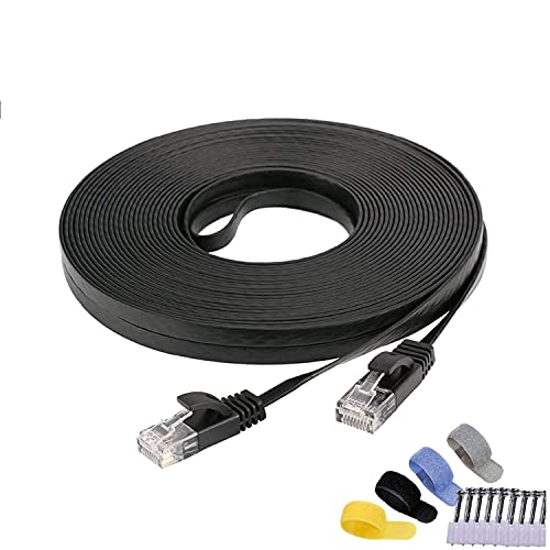 SUXNOS Cat 6 Netzwerkkabel Ethernet Kabel 30m Schwarz UP bis Gigabit 1000 Base-T LAN Höhere Bandbreite Internet Flaches Patchkabel Kurzes mit störungsfreiem RJ45 Eingang Anschluss von SUXNOS