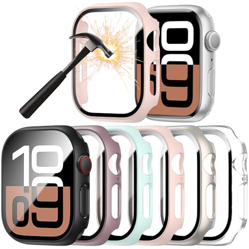 6-Stück Schutzhülle mit Displayschutzfolie Kompatibel mit Apple Watch Series 10 42mm,Ultradünne Hard Gehäuse Eingebaut Kratzfest Gehärtetes Glas Schutzfolie für iWatch 42mm von SUYEVD