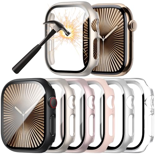 6-Stück Schutzhülle mit Displayschutzfolie Kompatibel mit Apple Watch Series 10 42mm,Ultradünne Hard Hülle mit Kratzfest Gehärtetem Glas Schutzfolie für iWatch 42mm von SUYEVD
