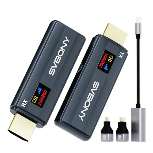 Svbony TransAir1 HDMI Wireless Transmitter and Receiver, Wireless mit ntelligenter Digitalanzeige, 9 5G-Kanäle, Störungsfrei, 50–80 m Reichweite im Freien Gelände für Kamera, TV-Box, Laptop von SVBONY