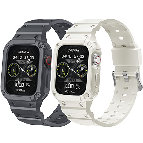 SVISVIPA Apple-Armband mit Hülle, kompatibel Watch 45 mm, 44 mm, 42 mm, iWatch-Serie 8, 7, SE, 6, 5, 4, 3, 2, 1, Sportarmband mit Stoßstange, robust, stoßfest, militärischer Schutz, 2 Stück (Blau, von SVISVIPA