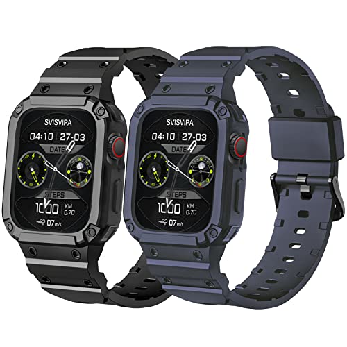 SVISVIPA Armband mit Hülle, kompatibel mit Apple Watch Ultra 49 mm, iWatch Ultra-Armband, für Herren und Damen, Sportarmband mit Stoßstange, robust, stoßfest, militärischer Schutz, 2 Stück (Schwarz, von SVISVIPA