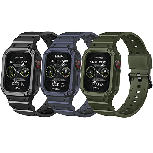 SVISVIPA Armband mit Hülle, kompatibel mit Apple Watch Ultra 49 mm, iWatch Ultra-Armband, für Herren und Damen, Sportarmband mit Stoßstange, robust, stoßfest, militärischer Schutz, 3er-Pack (Schwarz, von SVISVIPA