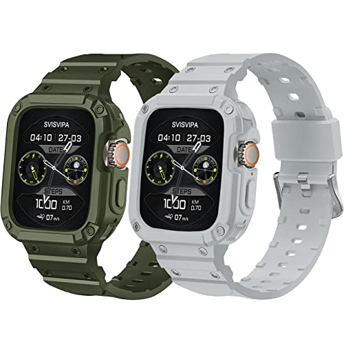 SVISVIPA B & mit Hülle, kompatibel mit Apple-Watch 41 mm, 40 mm, 38 mm, iWatch Serie 8, 7, SE, 6, 5, 4, 3, 2, 1, Sportarmband mit Stoßstange, robust, stoßfest, 2 Stück (schwarz, weiß) von SVISVIPA