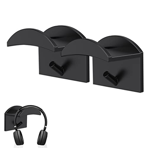 SVUPUE 2 Stück Kopfhörer Ständer, Kein Bohren erforderlich Headset Halterung, mit Haken Kopfhörerhalter, Schwarz von SVUPUE
