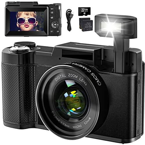 Digitalkamera 4K 48MP Vlogging Kamera für YouTube 16X Digitalzoom mit Makro-Funktion &Liftable Flash, Kompaktkamera für Fotografie 3'' 180° Flip Screen, 32GB TF Karte, 2 Batterien von SWAGITLOUD