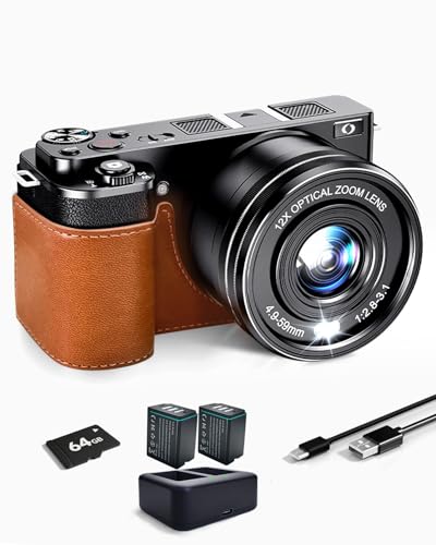 SWE Fotokamera 4K Digitalkamera Optischer Zoom 12X mit WLAN, 64MP Digital Kamera Kompaktkamera Anti-Shake mit 64G Speicherkarte, 2 Batterien und Ladegerät für Einsteiger Hobbyfotograf von SWE