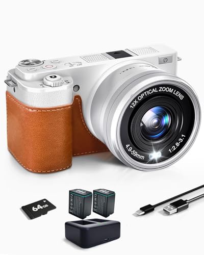 SWE Fotokamera 4K Digitalkamera Optischer Zoom 12X mit WLAN, 64MP Digital Kamera Kompaktkamera Anti-Shake mit 64G Speicherkarte, 2 Batterien und Ladegerät für Einsteiger Hobbyfotograf von SWE