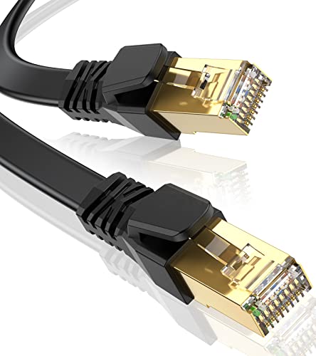 Cat 8 LAN Kabel 10m, SWECENT 40Gbps Netzwerkkabel Hochgeschwindigkeits 2000MHz S/FTP Ethernet Kabel POE Gigabit RJ45 Nylon PVC Flaches Vergoldeter Patchkabel für PS5/4 Router Modem TV Laptop von SWECENT