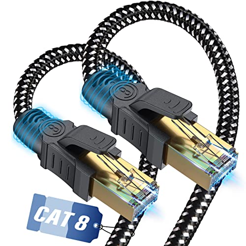 SWECENT Cat 8 LAN Kabel 0.5m 40Gbps Netzwerkkabel Hochgeschwindigkeits 2000MHz S/FTP Ethernet Kabel POE Gigabit RJ45 Nylon geflochtener Runde Vergoldeter Patchkabel für PS5/4 Router Modem TV von SWECENT