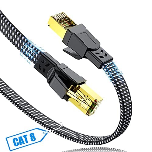 SWECENT Cat 8 LAN Kabel 12m, 40Gbps Netzwerkkabel Hochgeschwindigkeits 2000MHz S/FTP Ethernet Kabel POE Gigabit RJ45 Nylon geflochtener Flaches Vergoldeter Patchkabel für PS5/4 Router Modem TV Laptop von SWECENT