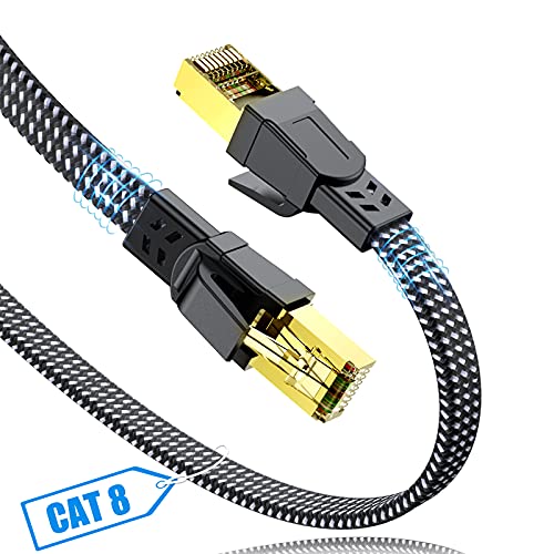 SWECENT Cat 8 LAN Kabel 25m, 40Gbps Netzwerkkabel Hochgeschwindigkeits 2000MHz S/FTP Ethernet Kabel POE Gigabit RJ45 Nylon geflochtener Flaches Vergoldeter Patchkabel für PS5/4 Router Modem TV Laptop von SWECENT