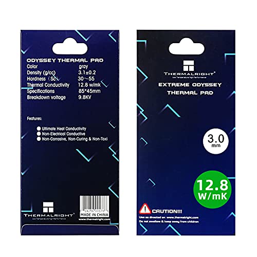 SWECENT Wärmeleitpad 12,8 W/mK, 85x45x3,0mm,Nicht leitend hitzebeständig,hohe Temperaturbeständigkeit, Silikon-Wärmeleitpads für Laptop-Kühlkörper/GPU/CPU/SSD/LED-Kühler (85 * 45 * 3,0mm) von SWECENT