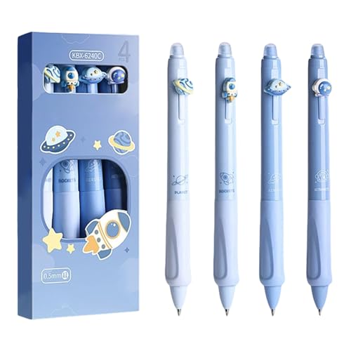 SWECOMZE 4 Stück Cartoon Gelstifte Stift Radierbar Kugelschreiber,Blau Radierbare Stifte, 0.5mm Erasable Pen Set, Löschbare Gelstifte Für Studenten Geschenk, Schul Bürobedarf (Blau) von SWECOMZE