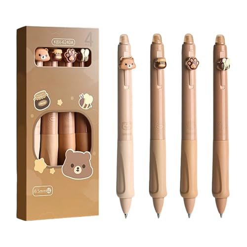 SWECOMZE 4 Stück Cartoon Gelstifte Stift Radierbar Kugelschreiber,Blau Radierbare Stifte, 0.5mm Erasable Pen Set, Löschbare Gelstifte Für Studenten Geschenk, Schul Bürobedarf (Braun) von SWECOMZE