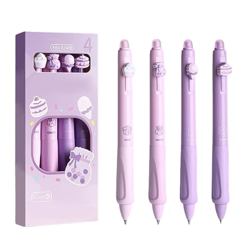 SWECOMZE 4 Stück Cartoon Gelstifte Stift Radierbar Kugelschreiber,Blau Radierbare Stifte, 0.5mm Erasable Pen Set, Löschbare Gelstifte Für Studenten Geschenk, Schul Bürobedarf (Lila) von SWECOMZE