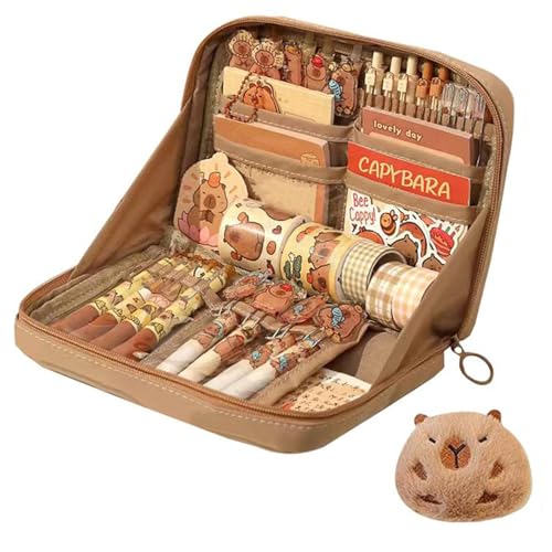 Capybara Bleistiftbeutel mit 12 Fächern Brown Canvas PVC Bleistifthülle mit reibungslosen Reißverschluss & Capybara Puppe süße Bleistiftkoffer für Schullieferungen Schreibtischzubehör Capybara Bleistiftbeutel mit 12 Fächern Brown Canvas PVC Bleistifthülle mit reibungslosen Reißverschluss & Capybara Puppe süße Bleistiftkoffer für Schullieferungen Schreibtischzubehör von SWEETBIUTI