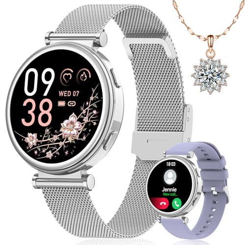 SWGOTA Smartwatch Damen, IP68 Wasserdicht Frauenuhren mit Telefonfunktion, Kalorien SpO2 Fitnessuhr Pulsuhr, 1.27" HD Voll Touchscreen Armbanduhr Menstruationszyklus, iOS Android (Silber) von SWGOTA