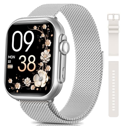 SWGOTA Smartwatch Damen mit 1000mAh Akku, 100 Tage Ultralange Standby, 1.83" Armbanduhr 24H Telefonfunktion/Herzfrequenz/SpO2/Schlaf, 120+Sportmodi, IP68 Fitnessuhr Schrittzähler Android iOS Silber von SWGOTA