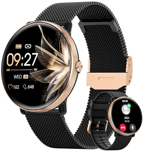 SWGOTA Smartwatch Damen mit Telefonfunktion, 1,39" AMOLED Touchscreen, Fitnessuhr 120 Sport 24H Pulsuhr Menstruationszyklus SpO2 Schlafmonitor IP68 Schrittzähler für iOS Android Schwarz Roségold von SWGOTA