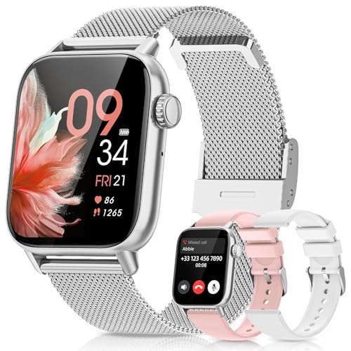 SWGOTA Smartwatch Damen mit Telefonfunktion, 1,83" Fitnessuhr Pulsuhr Schlafmonitor Schrittzähler SpO2 Menstruationszyklus, 113 Sportmodi IP68 Wasserdicht Sportuhr Geschenke Frauen iOS Android Silber von SWGOTA