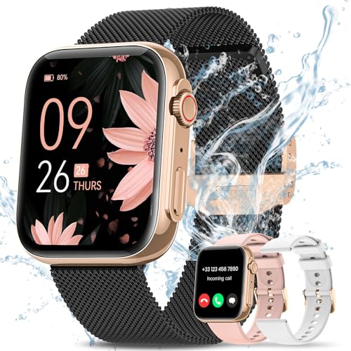 SWGOTA 2024 Smartwatch Damen mit Telefonfunktion 1,85" AMOLED-Display Fitnessuhr Damen 24H Pulsuhr SpO2 Schlafmonitor 120+ Sport IP68 Menstruationszyklus Schrittzähler für iOS Android Schwarz Roségold von SWGOTA