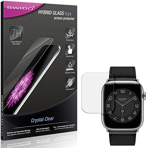 SWIDO Panzerglasfolie kompatibel mit Apple Watch Hermes 45mm Schutzglas Displayschutz Hybridglas Glasschutzfolie, KLAR, HD Clear, Kratzfest, Flexibel von SWIDO