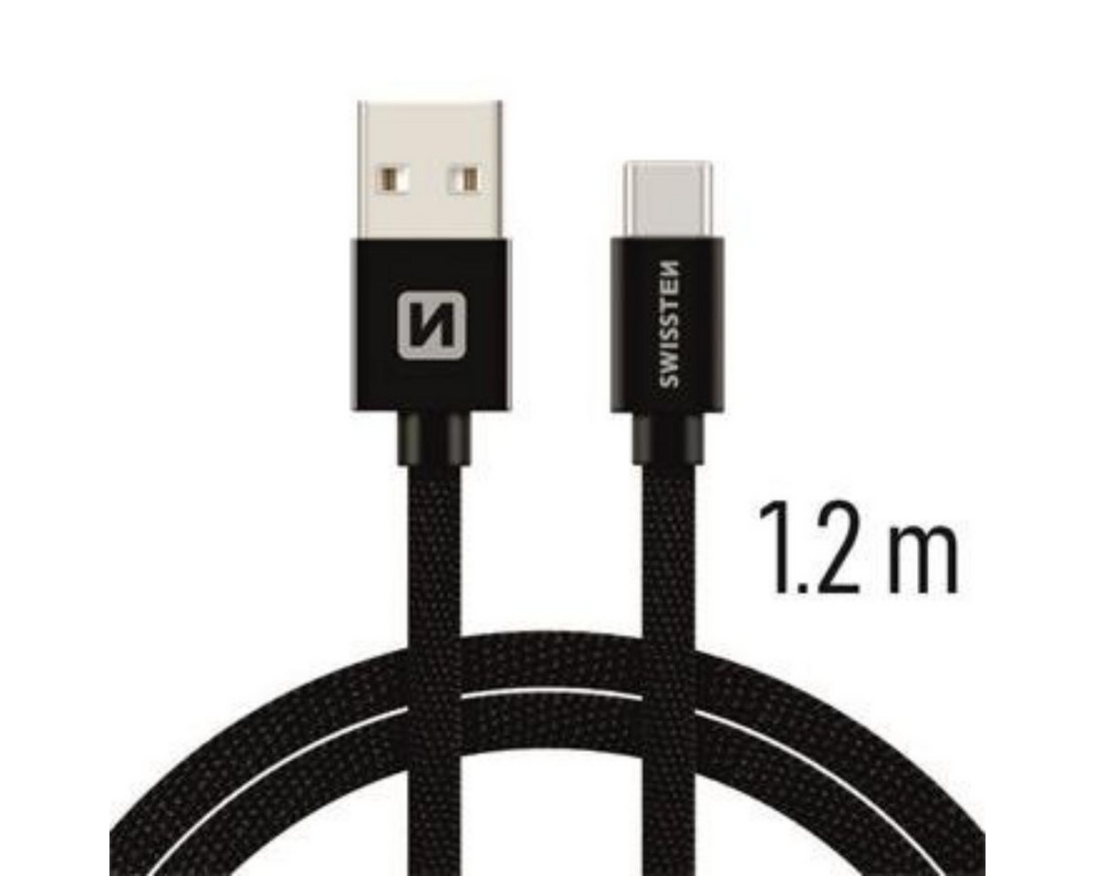 SWISSTEN Textile Universal Quick Charge 3.1 USB-C Daten- und Ladekabel 1,2 m USB-Kabel, USB-A auf USB-C, USB-C (120 cm), Textilummantelung, Quick Charge 3.1, Verstärkter Aufbau von SWISSTEN