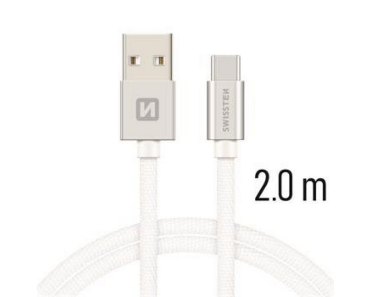 SWISSTEN Textile Universal Quick Charge 3.1 USB-C Daten- und Ladekabel 2 m USB-Kabel, USB-A auf USB-C, USB-C (200 cm), Textilummantelung, 2 m Länge, Einzelverpackung von SWISSTEN