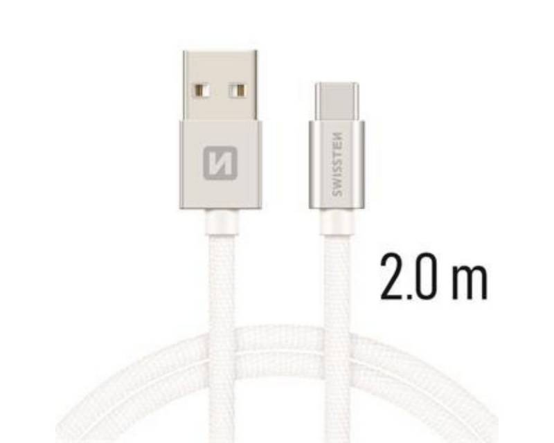 SWISSTEN Textile Universal Quick Charge 3.1 USB-C Daten- und Ladekabel 2 m USB-Kabel, USB-A auf USB-C, USB-C (200 cm), Textilummantelung, 2 m Länge, Einzelverpackung von SWISSTEN