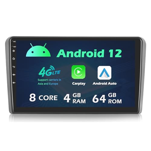 Octa Core Android 12 Autoradio Kompatibel mit Audi A3 S3 RS3 mit Carautoplay Android Auto GPS Navigation, 9 Zoll IPS Touchscreen Bluetooth 5.0 WiFi 4G DSP SWC DAB (4GB+64GB) von SWTNVIN