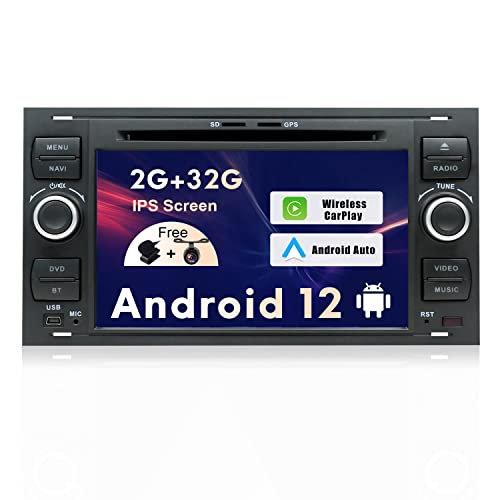 SXAUTO Android 12 IPS Autoradio Passt für Ford C-Max/Fiesta/Focus/Fusion/Galaxy/Kuga/S-Max/Transit/Mondeo - Eingebaut Carplay/Android Auto - Kamera KOSTENLOS - 2G+32G - SWC DAB Fast-Boot 4G - 2 Din von SXAUTO