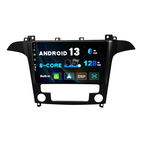 SXAUTO Android 13 - [6G+128G] - IPS Autoradio Passt für Ford S-Max (2006-2015) - Eingebaut Wireless Carplay/Android Auto/DSP - Kamera + MIC - DAB SWC WiFi Fast-Boot 360-Camera 4G BT5.0-2 Din 9 Zoll von SXAUTO