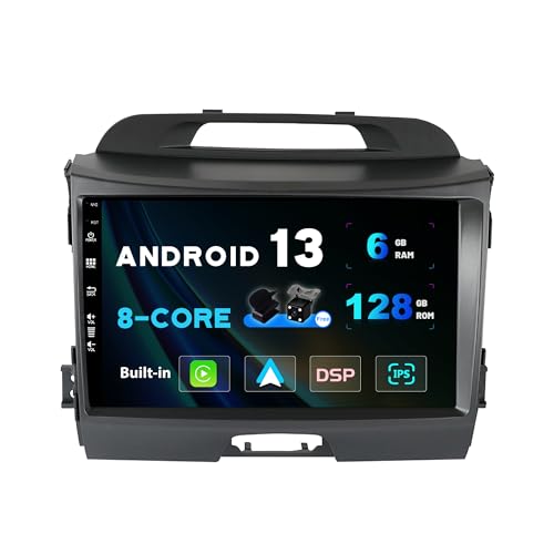 SXAUTO Android 13 - [6G+128G] - IPS Autoradio Passt für Kia Sportage (2010-2015) - Eingebaut Wireless Carplay/Android Auto/DSP - Kamera + MIC - DAB SWC WiFi Fast-Boot 360-Camera 4G BT5.0-2 Din 9 Zoll von SXAUTO